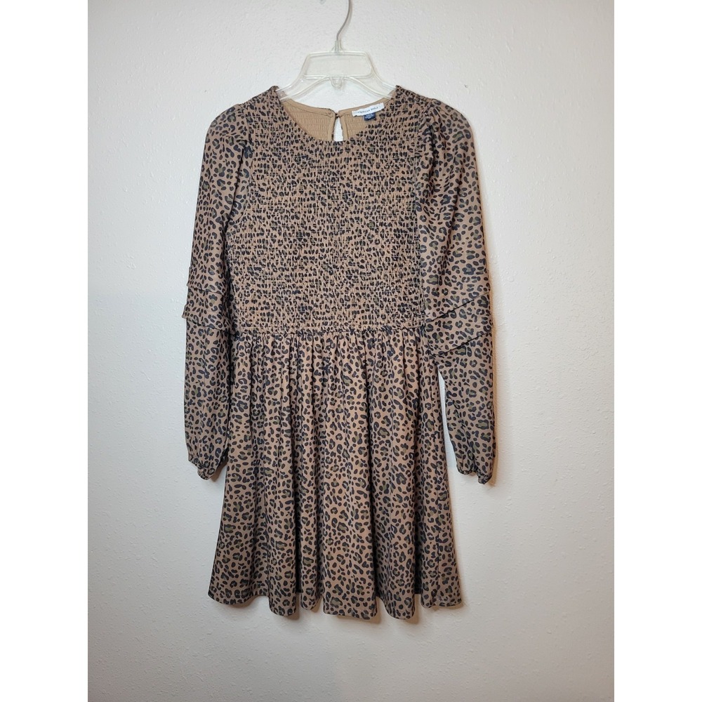 American Eagle Leopard Print Smocked Bodice Long Sleeve Dress Sz S